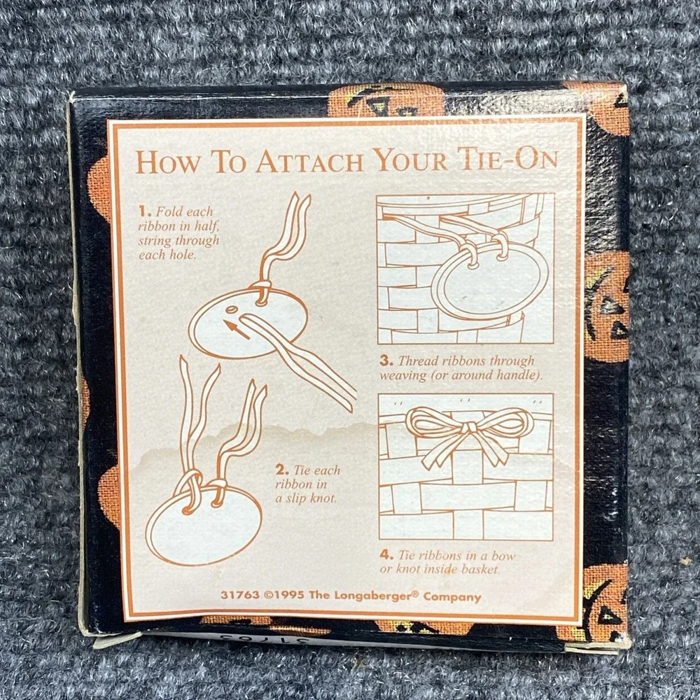 Longaberger Pumpkin Tie-On 1995 Ceramic Halloween Basket Accessory New #31763